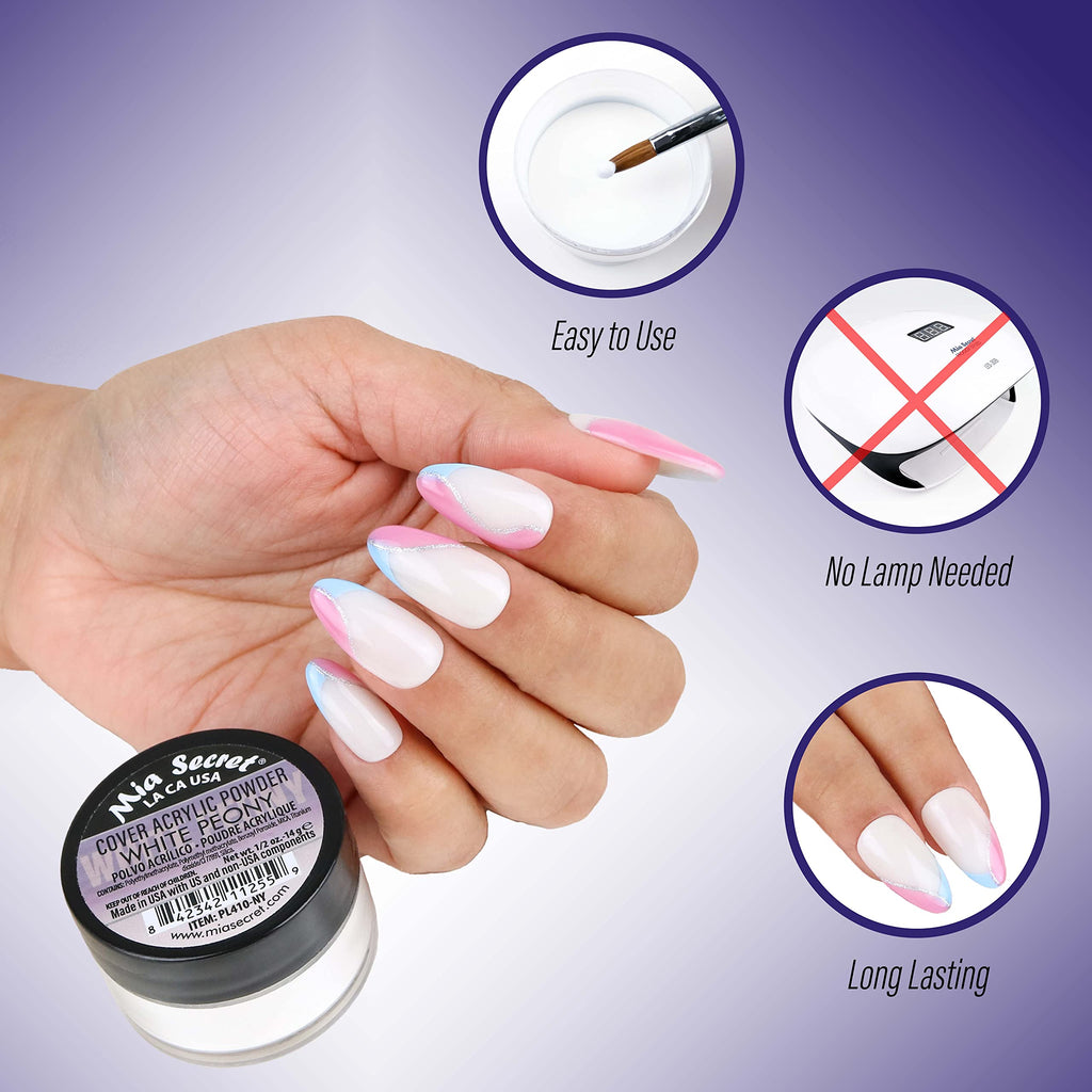 Mia Secret Cover White Peony Acrylic Powder – 4 oz | Self-Leveling, High-Adhesion for Nail Extensions