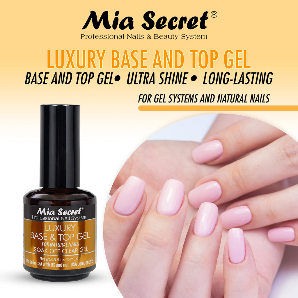 Mia Secret Luxury Base & Top Coat - Clear Gel Polish 15ml | High Gloss, Gelux Compatible