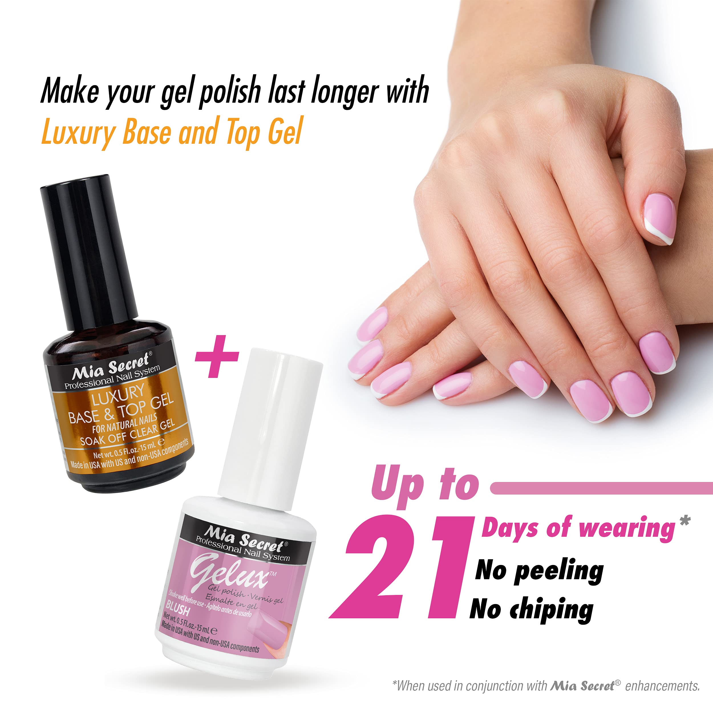 Mia Secret Luxury Base & Top Coat - Clear Gel Polish 15ml | High Gloss, Gelux Compatible
