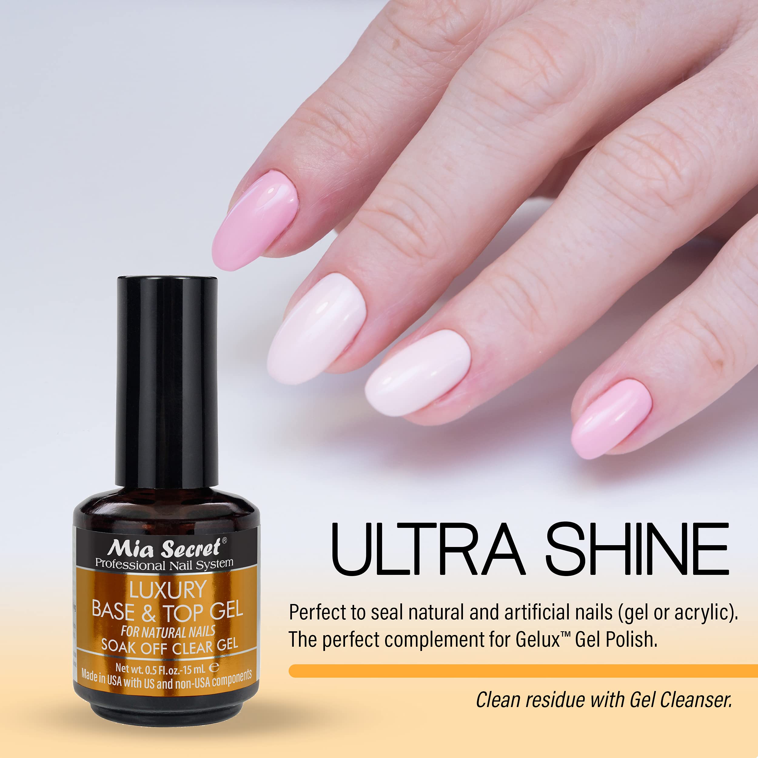 Mia Secret Luxury Base & Top Coat - Clear Gel Polish 15ml | High Gloss, Gelux Compatible