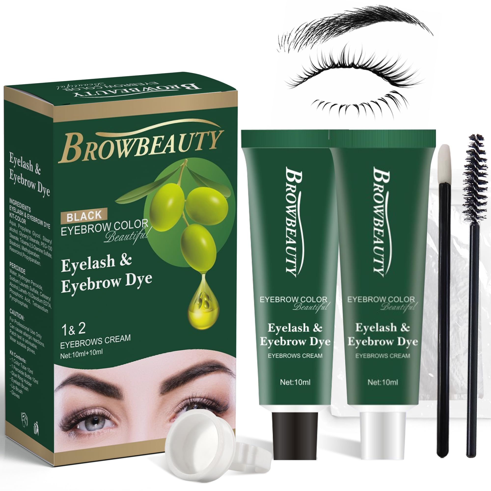 MIBYLEN Lash & Brow Color Kit with Olive Oil – Safe DIY Salon-Quality Black