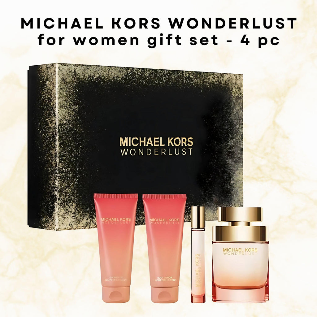 Michael Kors Wonderlust 4-Piece Gift Set for Women – 3.4 oz EDP, Body Lotion, Shower Gel, Mini EDP