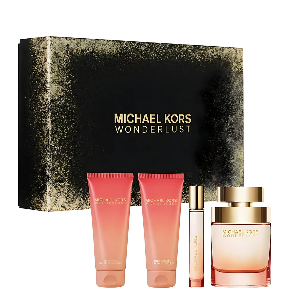 Michael Kors Wonderlust 4-Piece Gift Set for Women – 3.4 oz EDP, Body Lotion, Shower Gel, Mini EDP