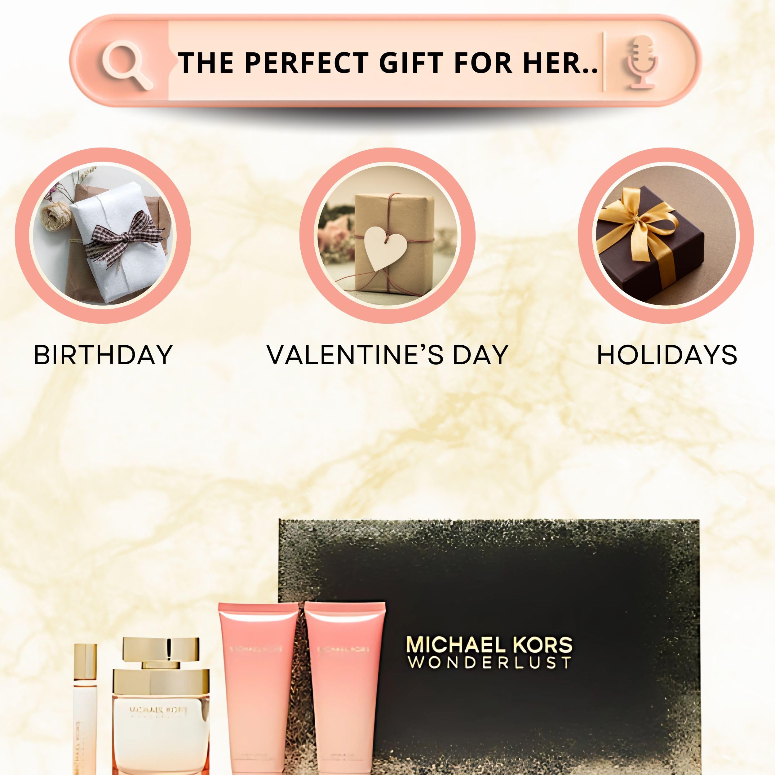 Michael Kors Wonderlust 4-Piece Gift Set for Women – 3.4 oz EDP, Body Lotion, Shower Gel, Mini EDP