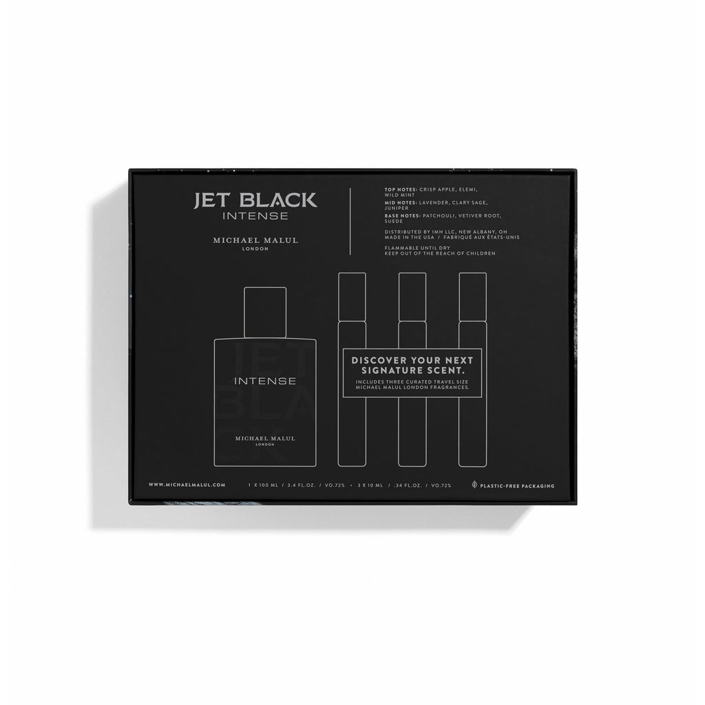 Michael Malul Jet Black Intense Gift Set – 100ml + 3 Travel-Sized Bottles