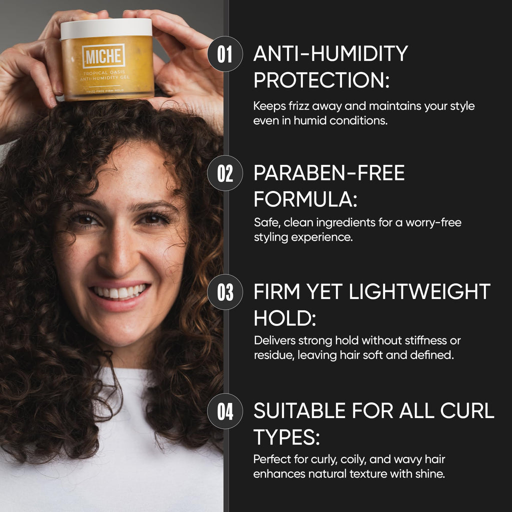 MICHE Anti-Humidity Frizz-Free Strong Hold Hair Gel 8.8 oz | For All Curl Types - Curly and Coily | Miche Beauty