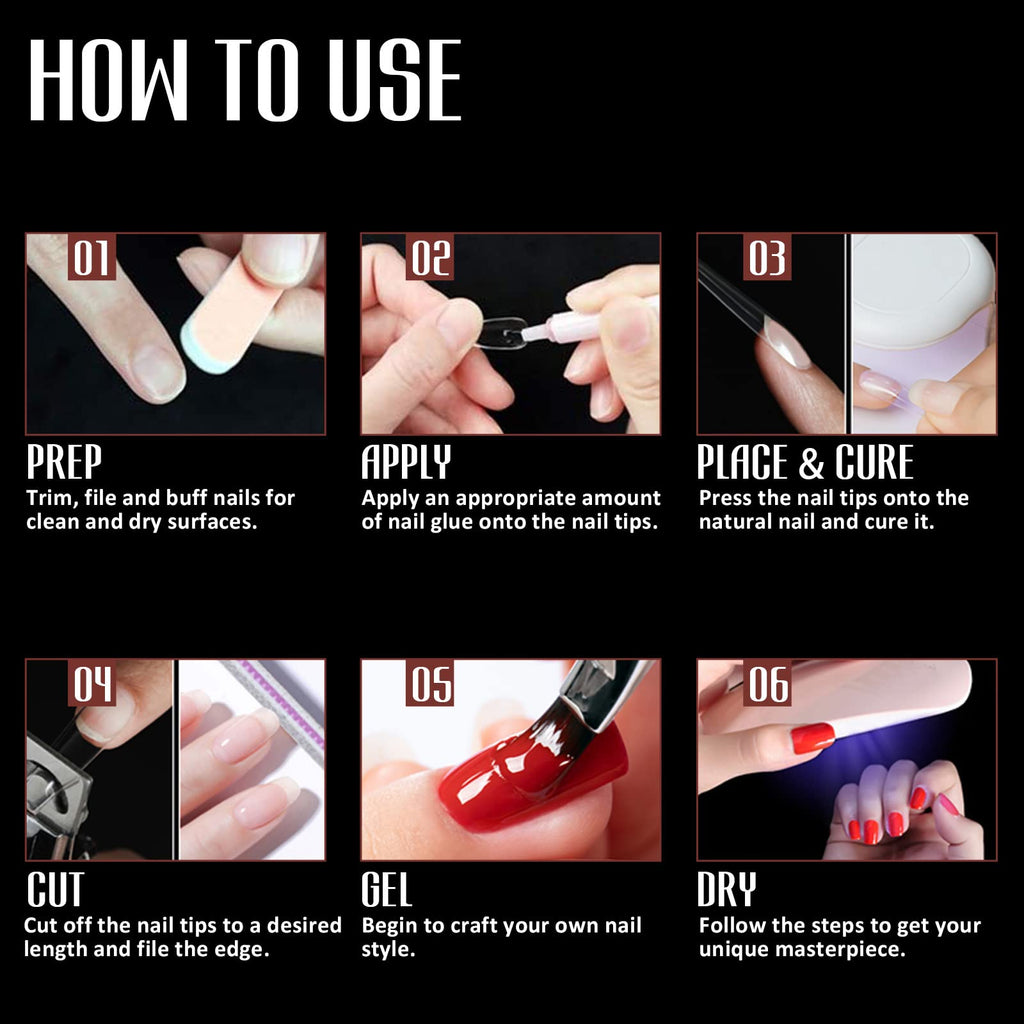 Michelle Stiletto Nail Tips 504pc XL – Pre-shaped False Nails for Home & Salon