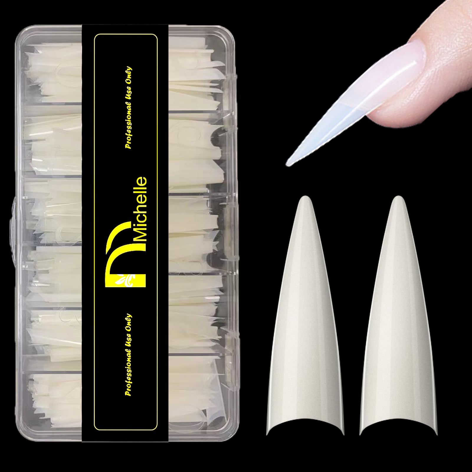 Michelle Stiletto Nail Tips 504pc XL – Pre-shaped False Nails for Home & Salon