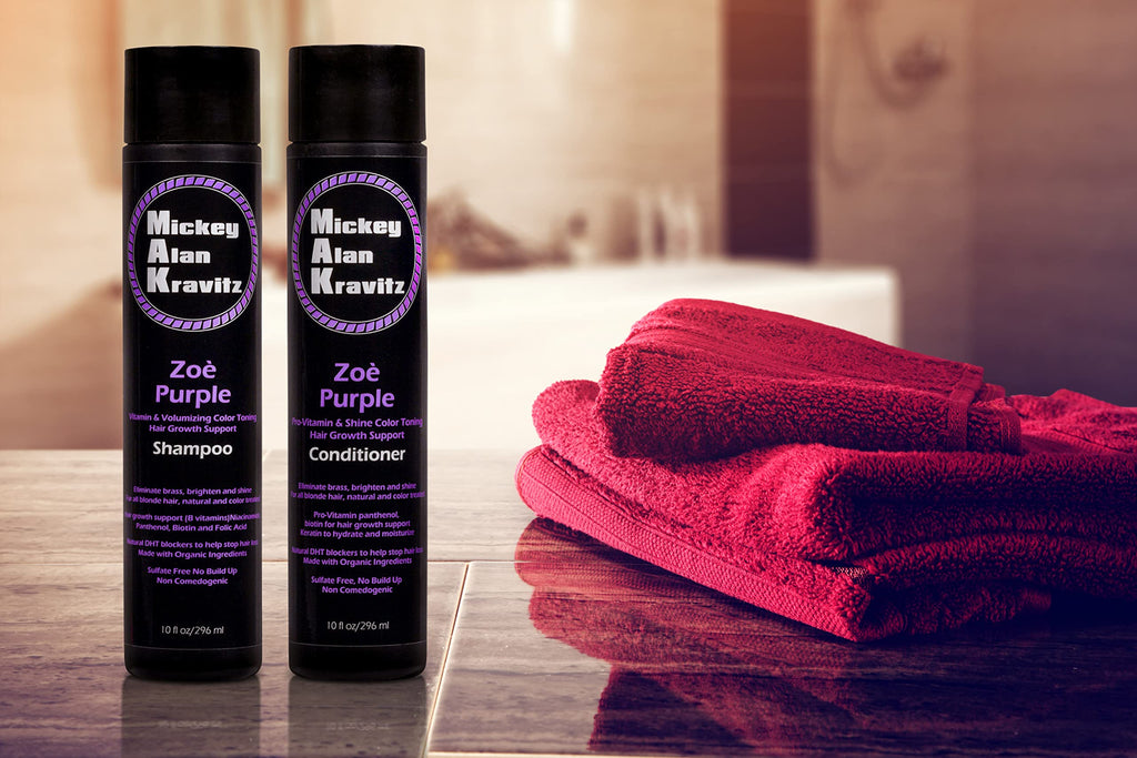 Zoe Purple Shampoo & Conditioner – Blonde Color Toner with Biotin & Natural DHT Blockers | Mickey Alan Kravitz