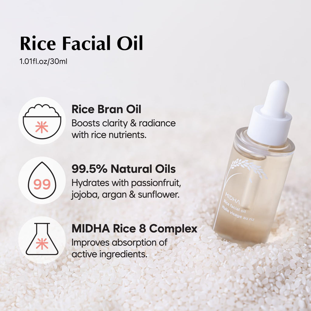 MIDHA Rice Facial Oil 30ml | Deep Hydration, Fast-Absorbing, Non-Greasy