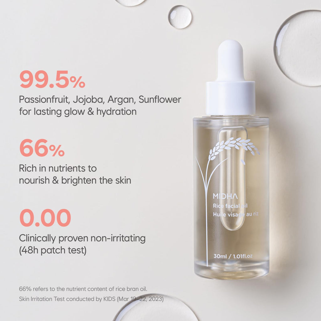 MIDHA Rice Facial Oil 30ml | Deep Hydration, Fast-Absorbing, Non-Greasy