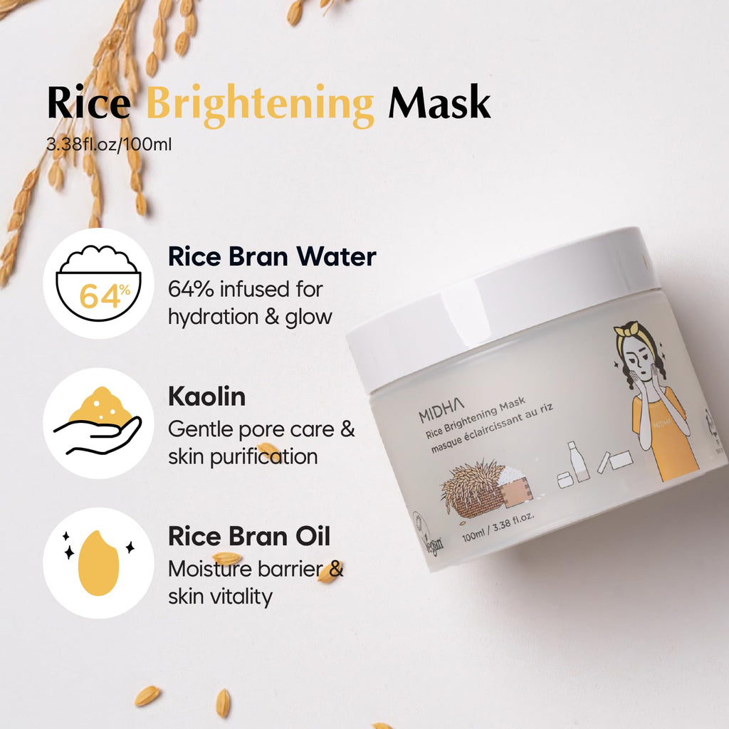 MIDHA Rice Mask – Hydrating, Smoothing Wash-off Facial Mask with 64% Rice Bran Water