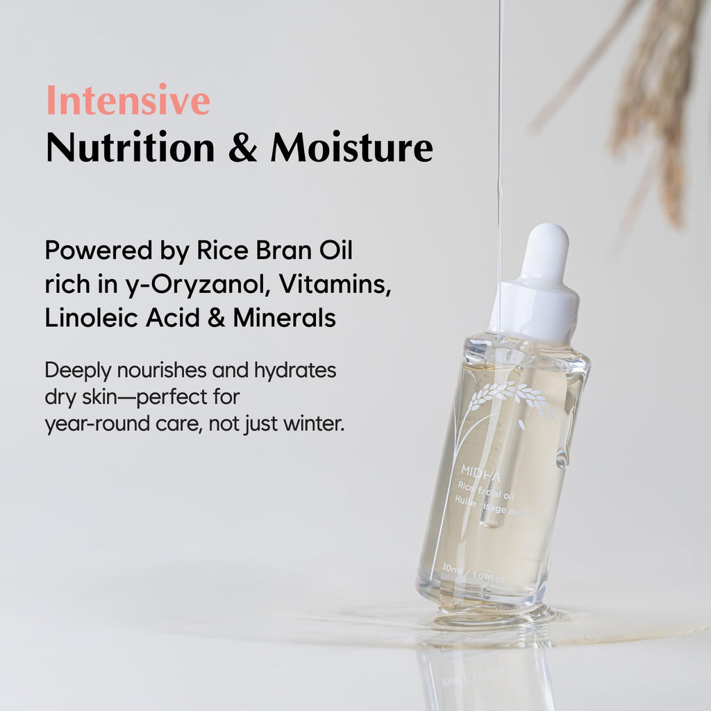 MIDHA Rice Facial Oil 30ml | Deep Hydration, Fast-Absorbing, Non-Greasy