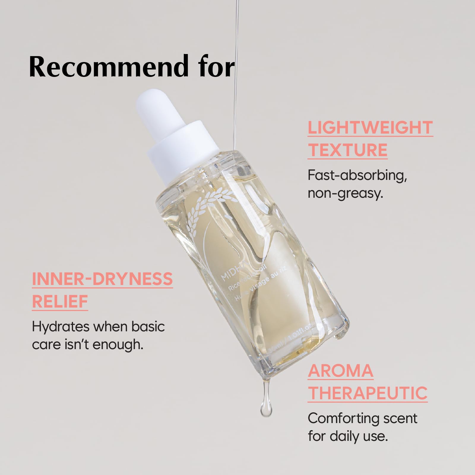 MIDHA Rice Facial Oil 30ml | Deep Hydration, Fast-Absorbing, Non-Greasy