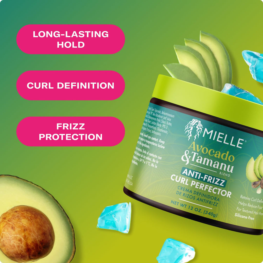 Mielle Organics Avocado & Tamanu Anti-Frizz Curl Cream – Smoothing & Defining for Textured Hair (12oz)
