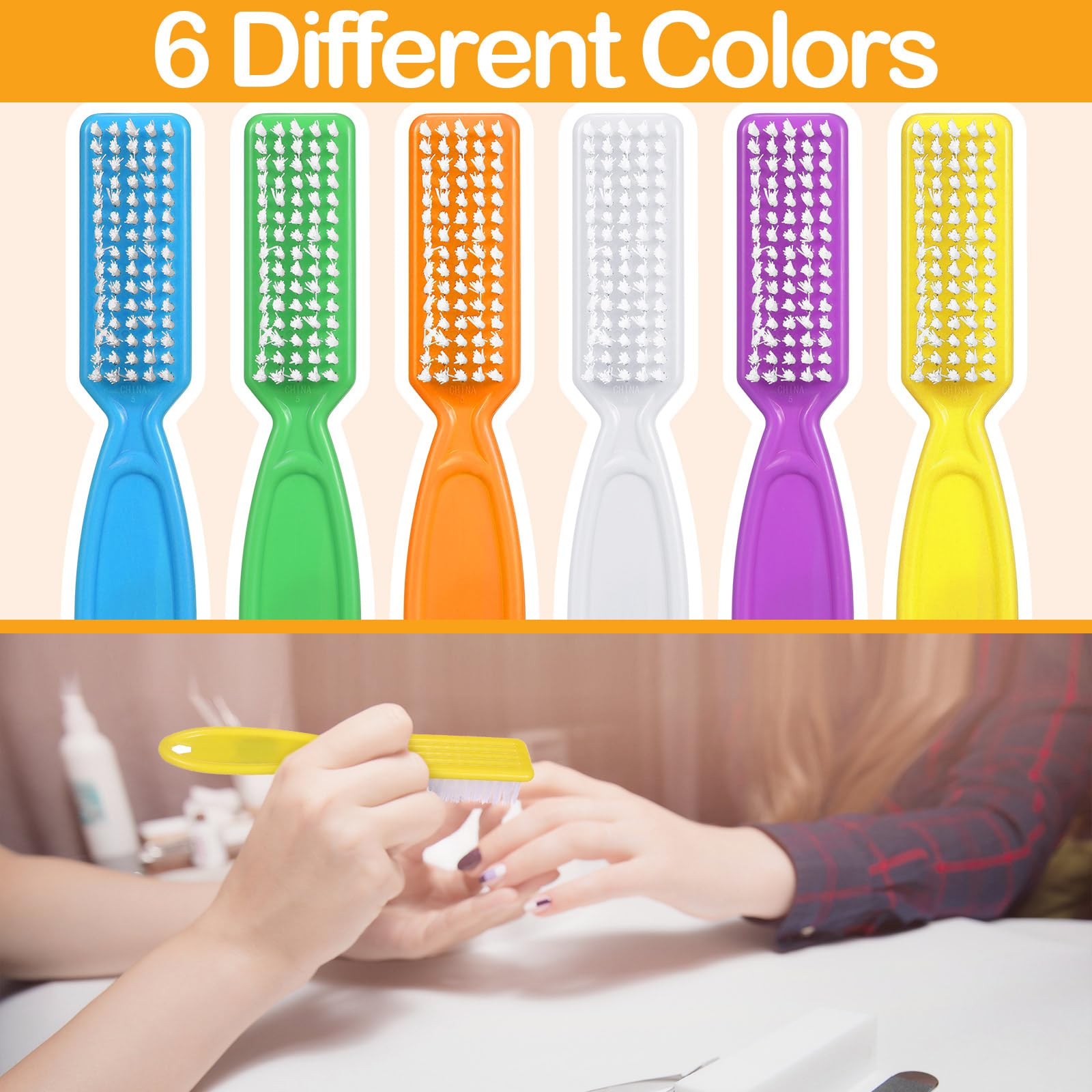 Mifoci 120 Pcs Handle Grip Nail Brush Set Neon Color – Bulk Fingernail Scrub Brushes for Manicure & Pedicure