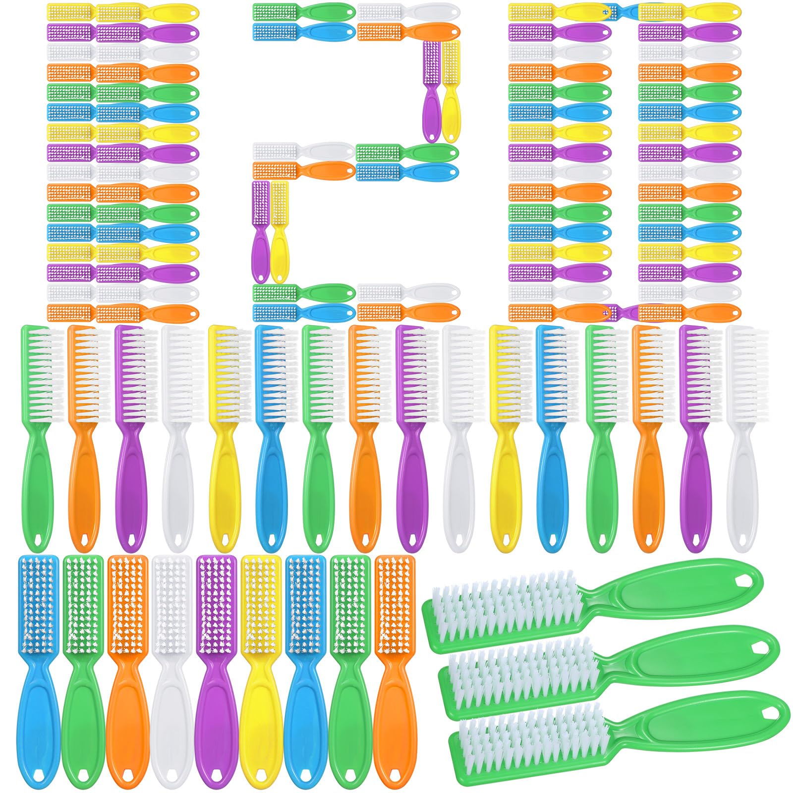 Mifoci 120 Pcs Handle Grip Nail Brush Set Neon Color – Bulk Fingernail Scrub Brushes for Manicure & Pedicure