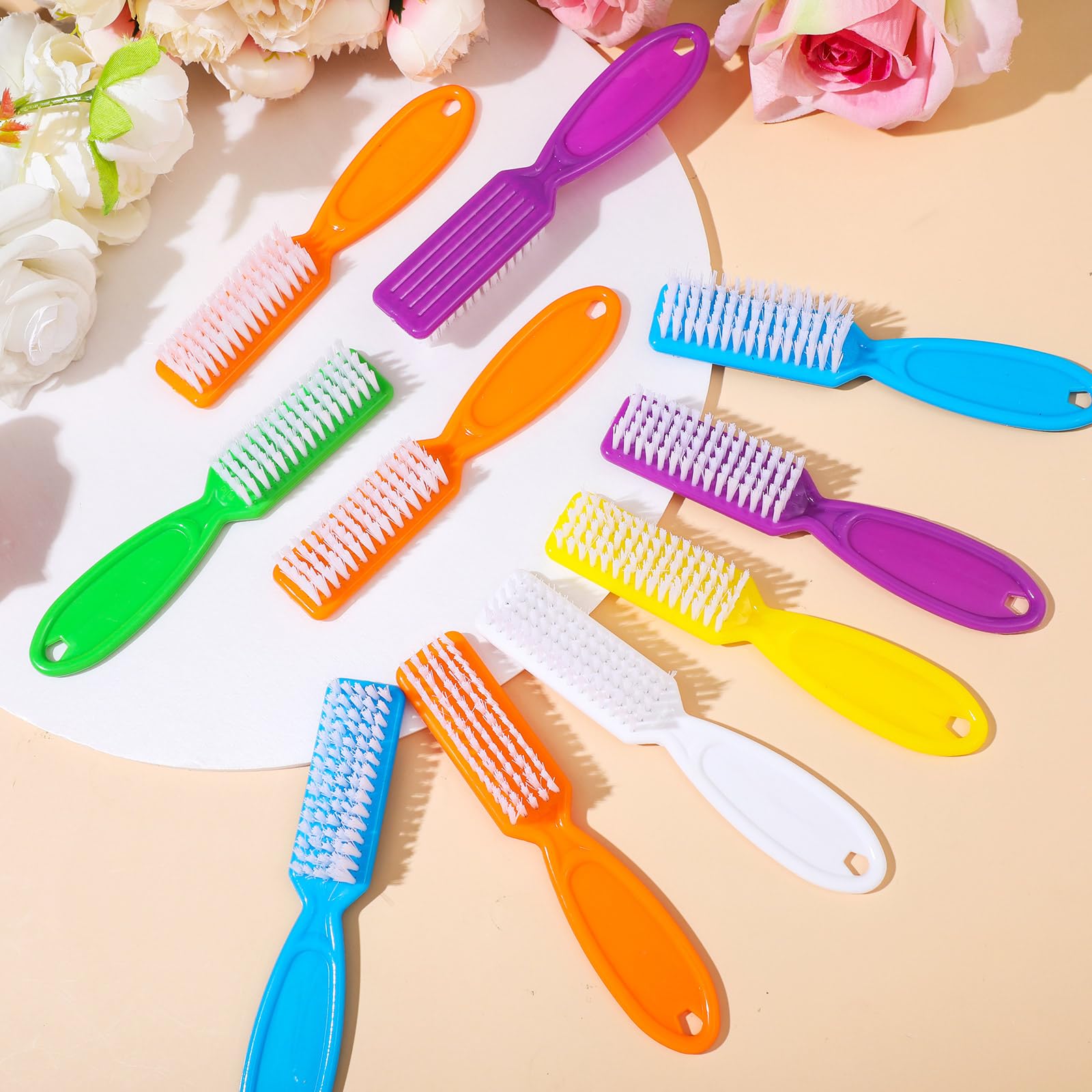 Mifoci 120 Pcs Handle Grip Nail Brush Set Neon Color – Bulk Fingernail Scrub Brushes for Manicure & Pedicure