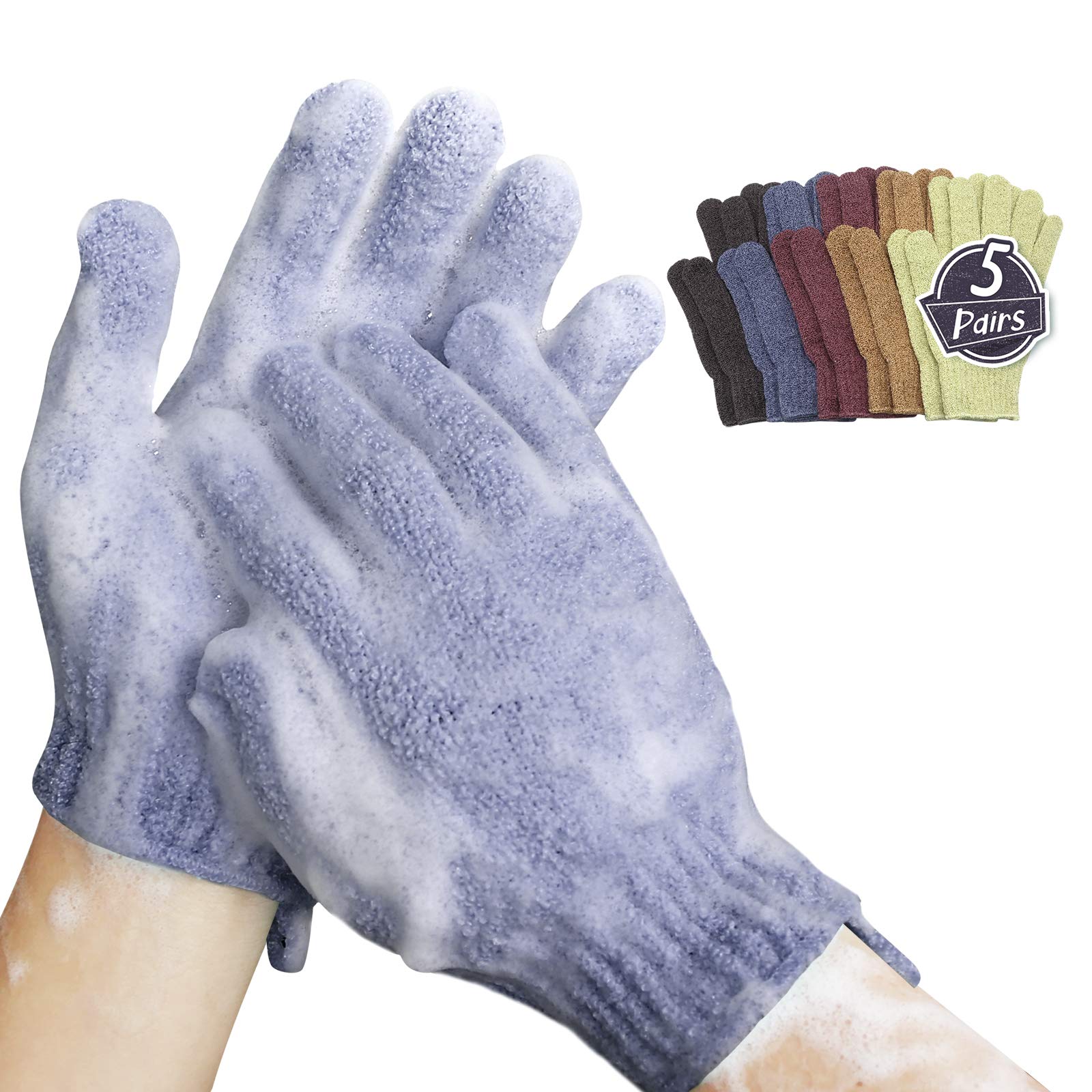 MIG4U Shower Exfoliating Scrub Gloves – 5 Color Pack for Deep Cleansing & Skin Refresh