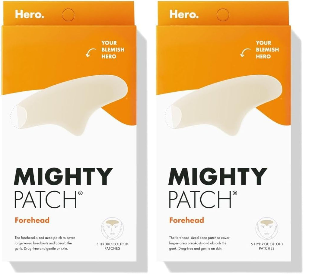 Mighty Patch Hero Forehead Patch XL – Contoured Hydrocolloid Patch (5 Count per Pack, Pack of 2) | Drug-Free & Skin-Safe