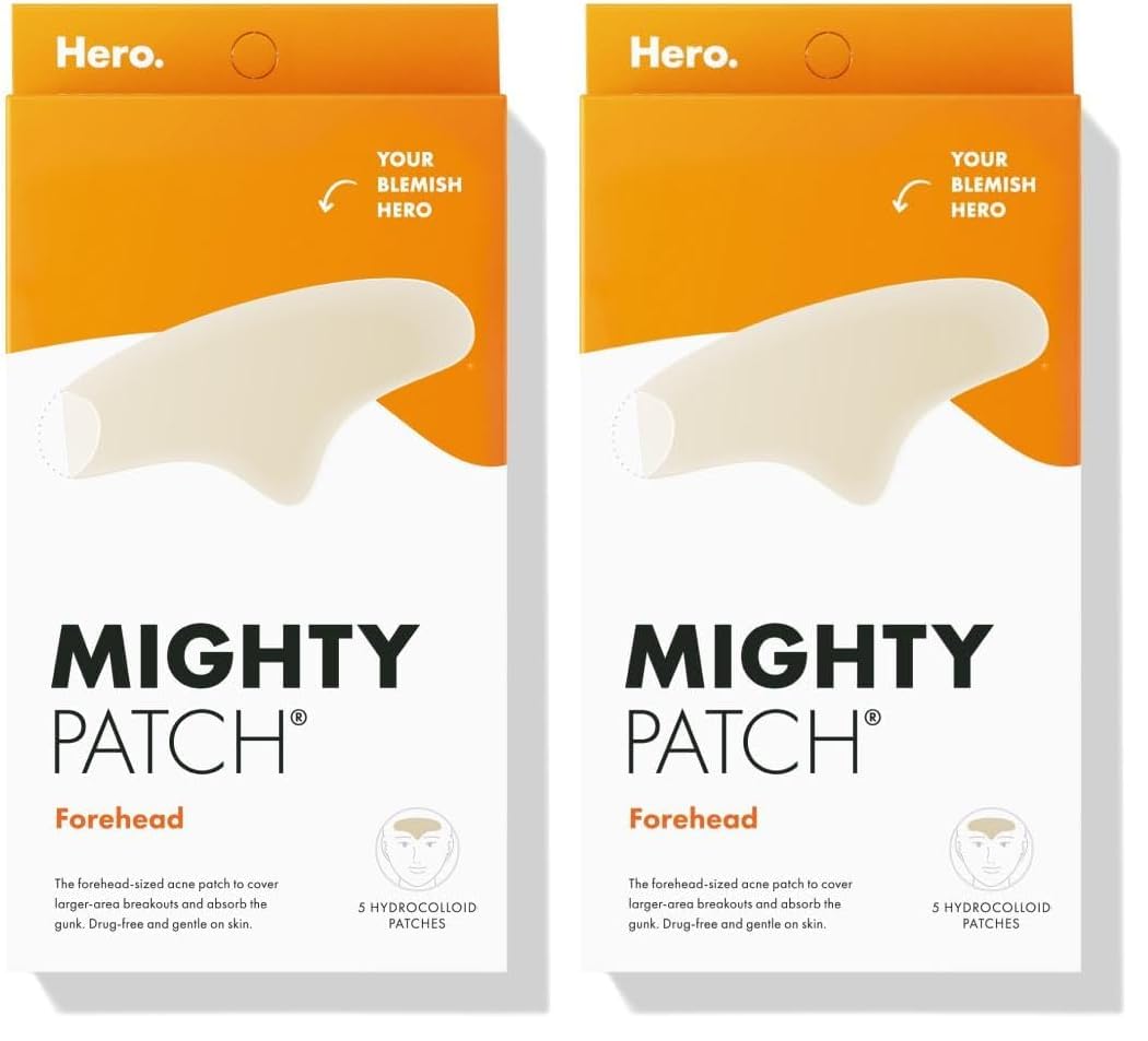 Mighty Patch Hero Forehead Patch XL – Contoured Hydrocolloid Patch (5 Count per Pack, Pack of 2) | Drug-Free & Skin-Safe