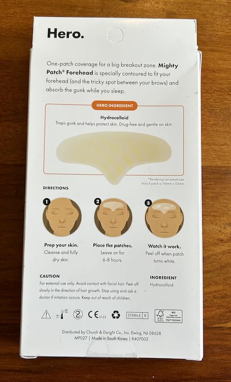 Mighty Patch Hero Forehead Patch XL – Contoured Hydrocolloid Patch (5 Count per Pack, Pack of 2) | Drug-Free & Skin-Safe