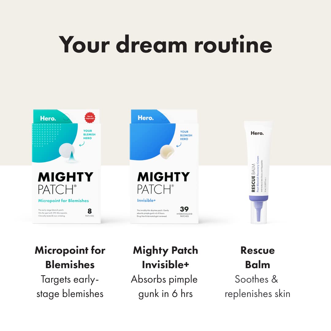 Mighty Patch Invisible+ Daytime Patches | Ultra-Thin Zit Covers, 24 Medium + 15 Small