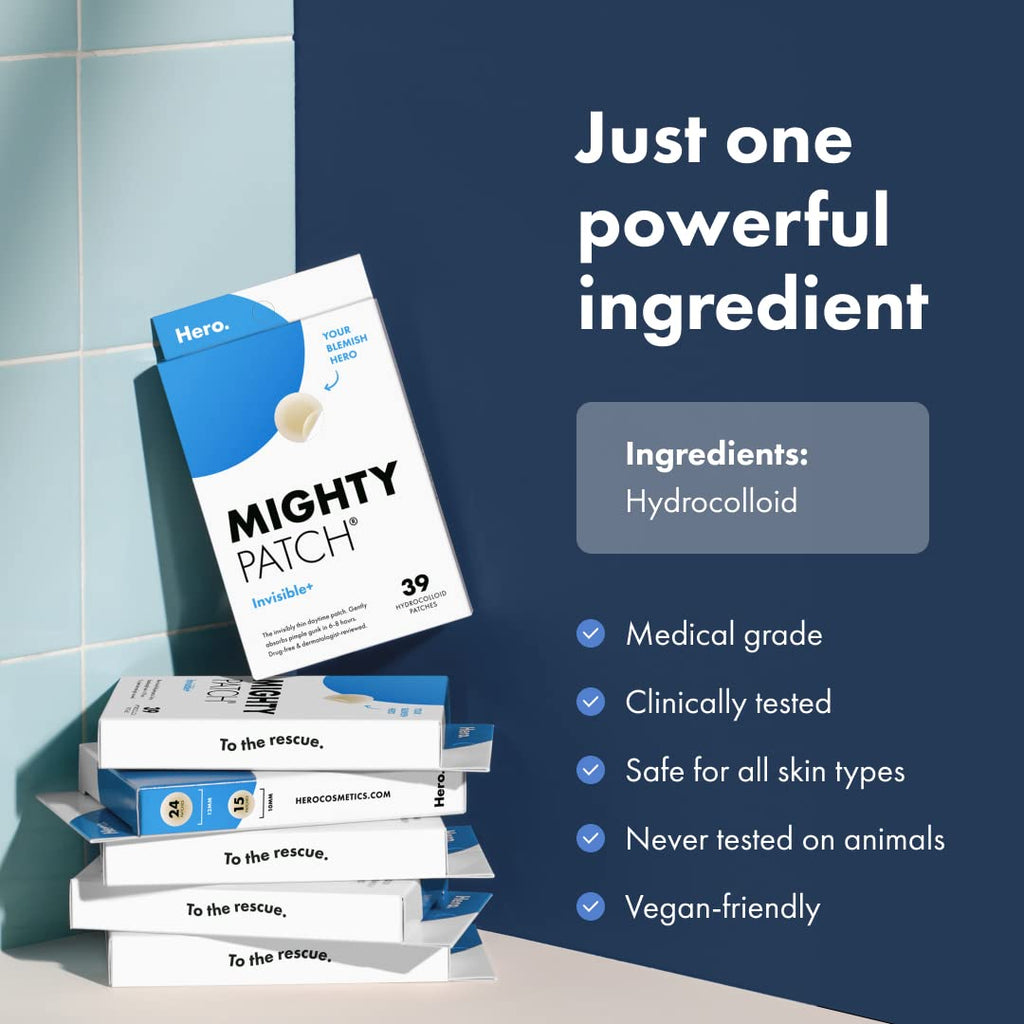 Mighty Patch Invisible+ Daytime Patches | Ultra-Thin Zit Covers, 24 Medium + 15 Small