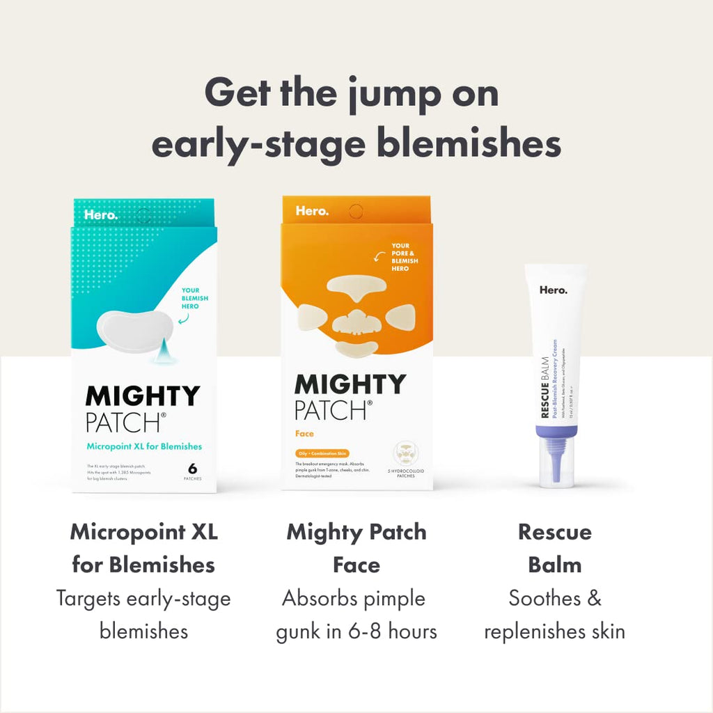 Mighty Patch Micropoint Large Hydrocolloid Pimple Patches for Early-Stage Zits | 1,385 Micropoints (6 XL Patches)