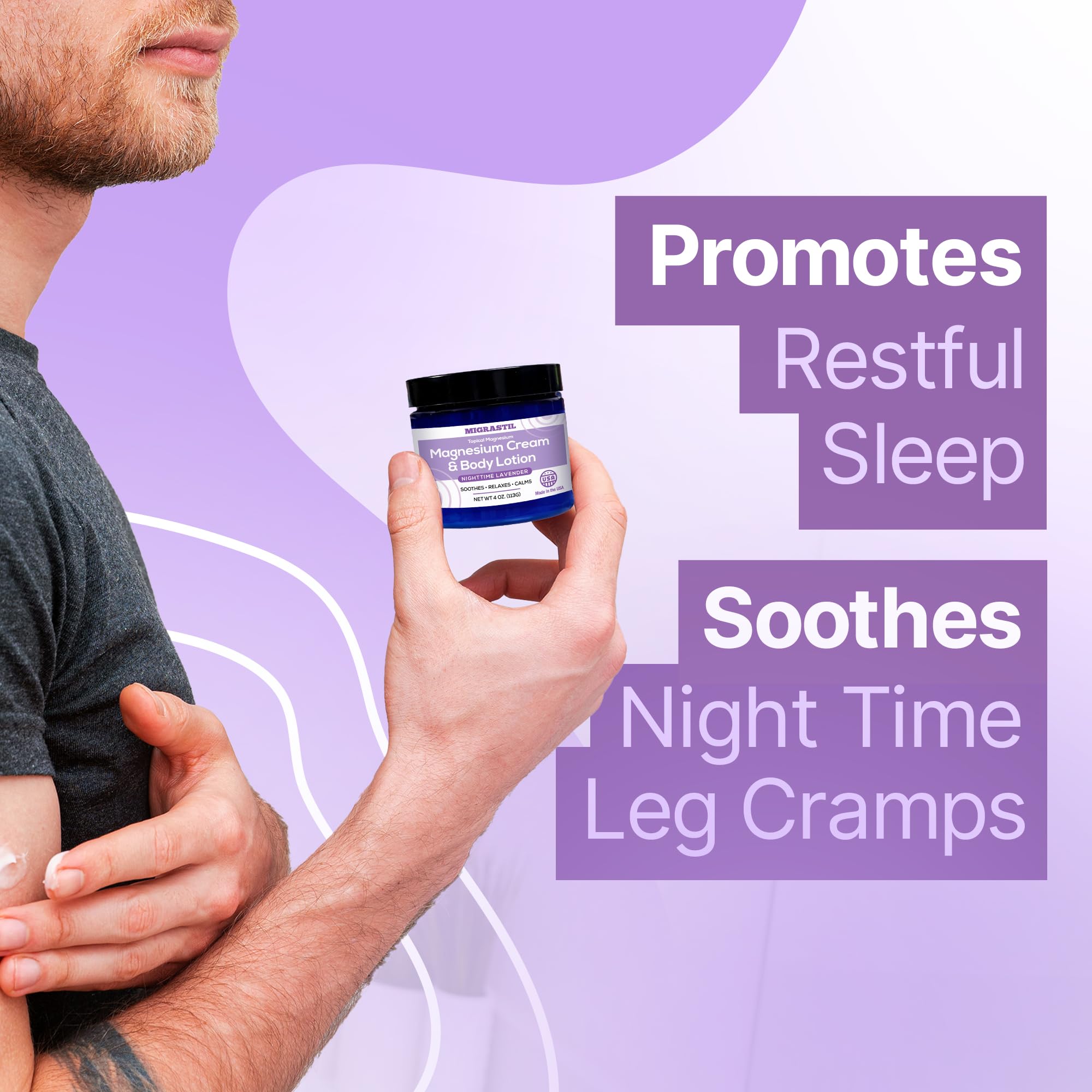 MIGRASTIL Nighttime Lavender Magnesium Cream – 250mg Magnesium for Sleep & Relaxation