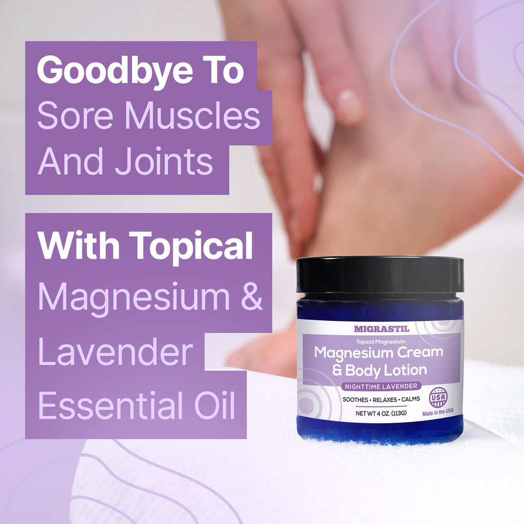 MIGRASTIL Nighttime Lavender Magnesium Cream – 250mg Magnesium for Sleep & Relaxation