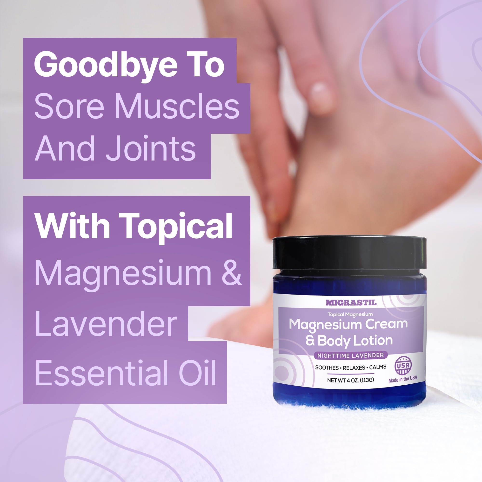 MIGRASTIL Nighttime Lavender Magnesium Cream – 250mg Magnesium for Sleep & Relaxation