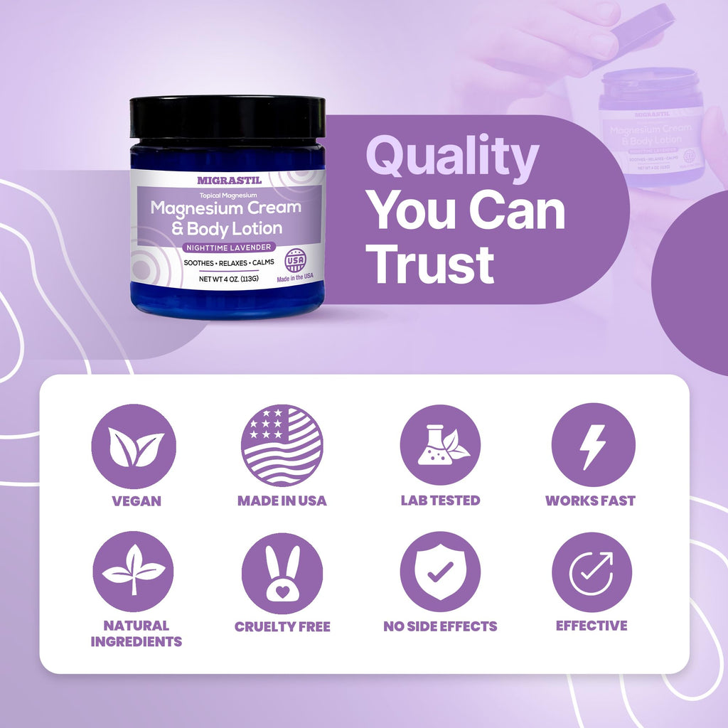 MIGRASTIL Nighttime Lavender Magnesium Cream – 250mg Magnesium for Sleep & Relaxation