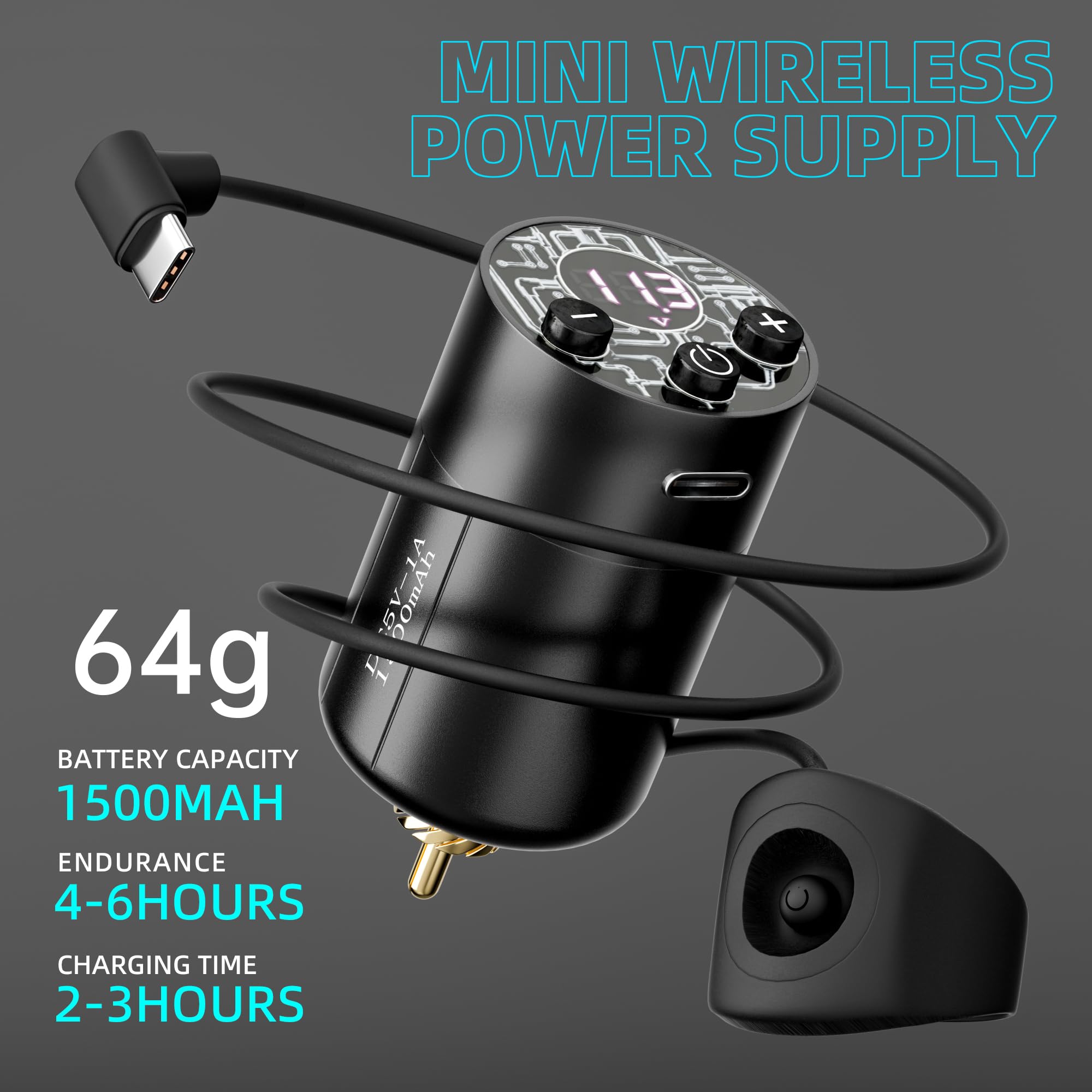 MIHERT Tattoo Gun Kit – Wireless Rotary Machine, 1500mAh Battery, 7 Inks, 20 Cartridges (Golden)