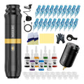 MIHERT Tattoo Gun Kit – Wireless Rotary Machine, 1500mAh Battery, 7 Inks, 20 Cartridges (Golden)