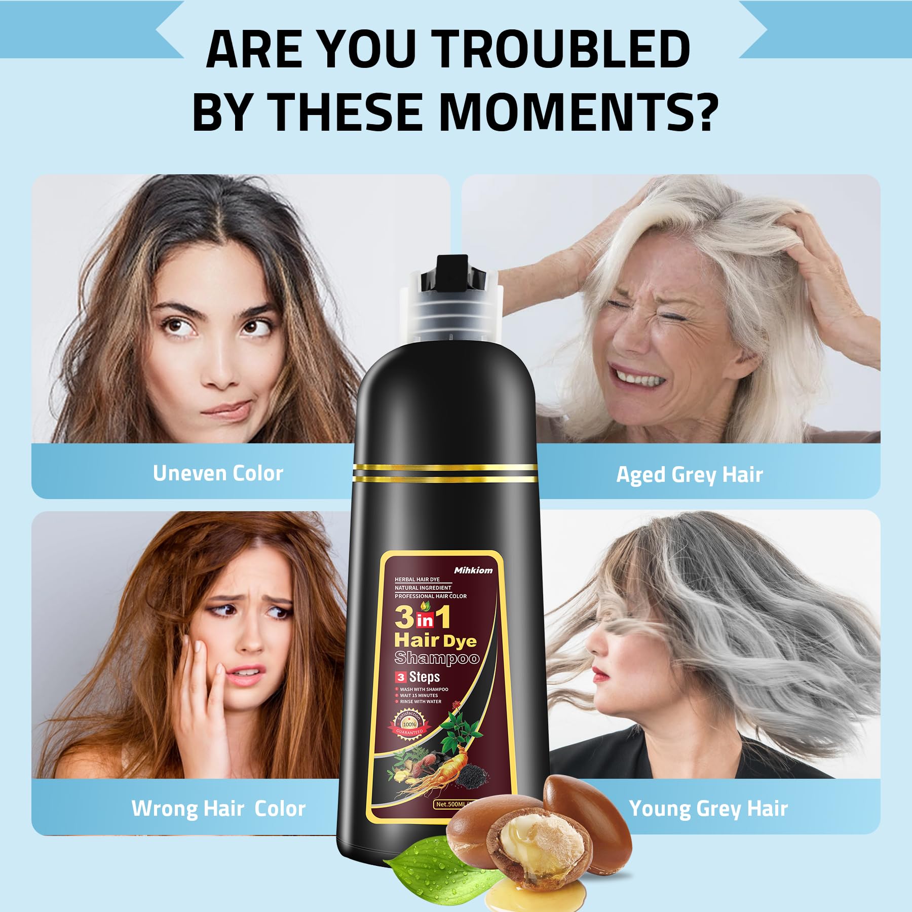 Mihkiom Hair Dye Shampoo 3-in-1 for Women & Men – Wine Red Color, Natural Plant Formula, 20-Minute Refresh