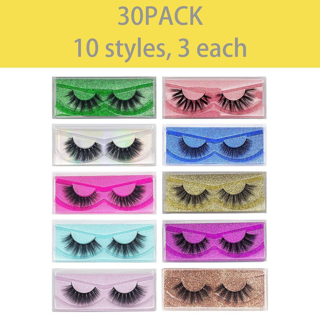 Mikiwi 30-Pair 5D Faux Mink Lashes Bulk Wholesale – 12-20mm Natural, Fluffy