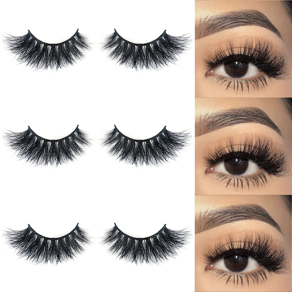 Mikiwi D327-3 Mink Lashes – 3 Pairs, 22mm 3D Fluffy Full-Strip, Cruelty-Free Handmade Lashes