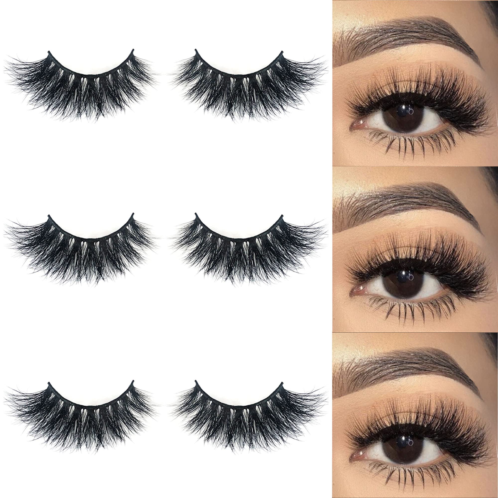 Mikiwi D327-3 Mink Lashes – 3 Pairs, 22mm 3D Fluffy Full-Strip, Cruelty-Free Handmade Lashes