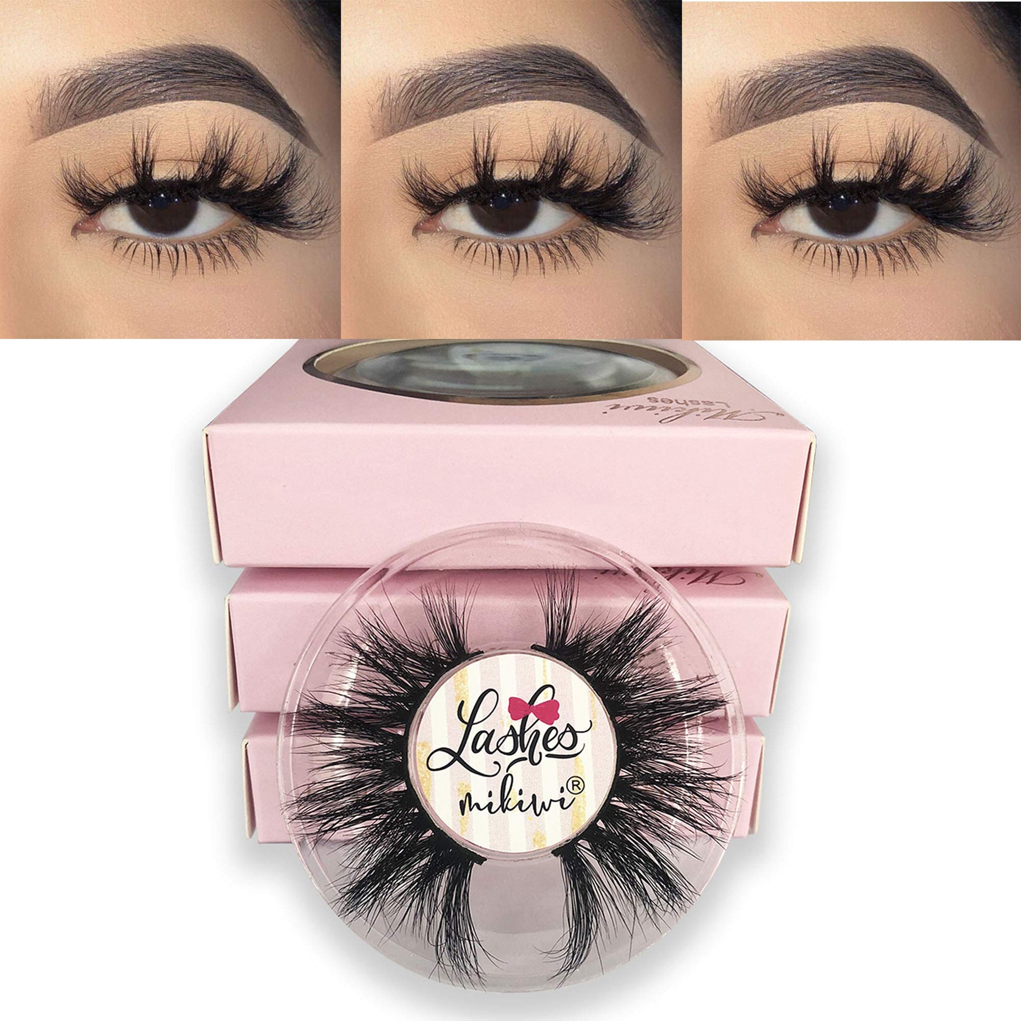 Mikiwi 3 Pairs Real Mink Lashes D384-3 | 20mm 3D Fluffy Full-Strip, Cruelty-Free