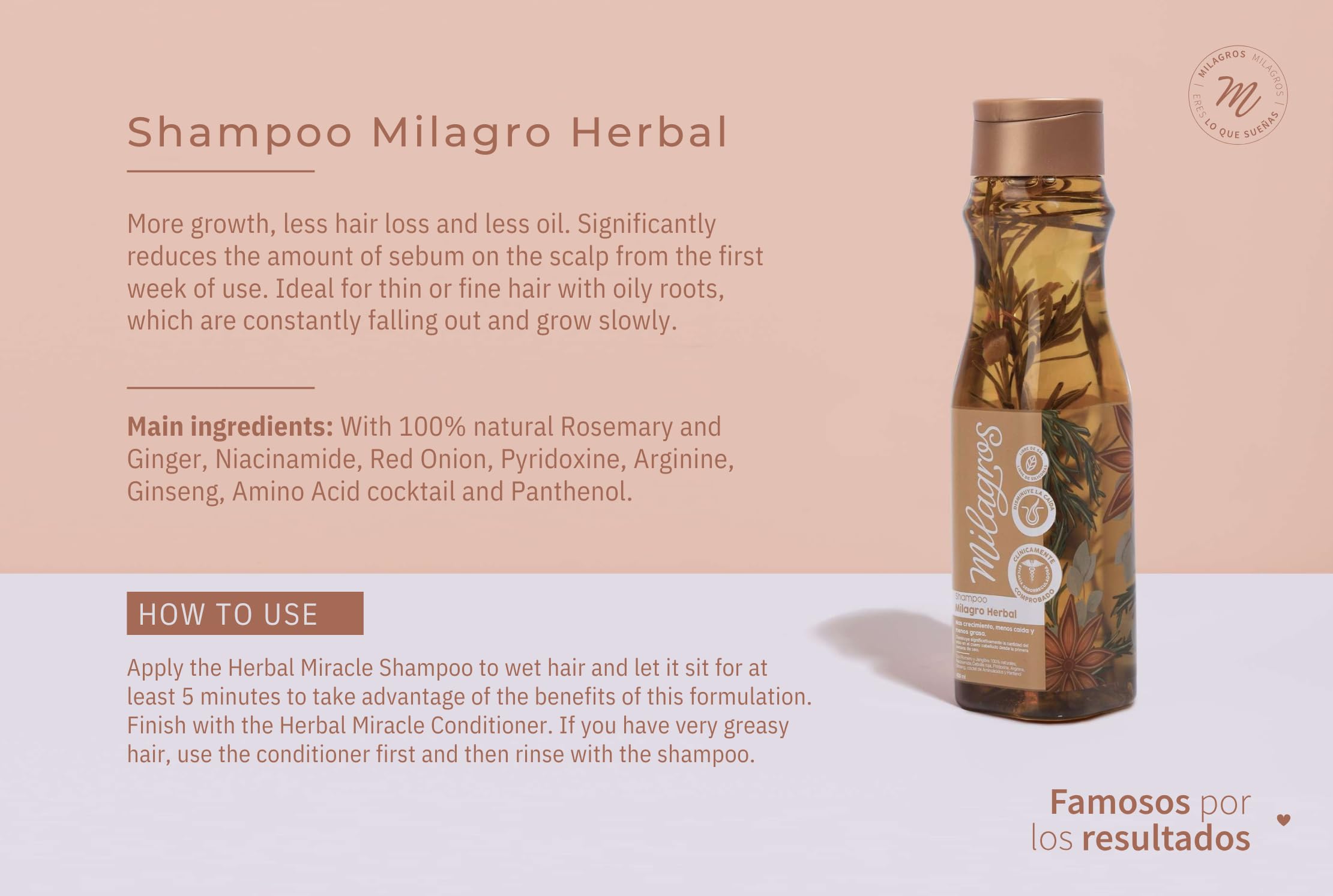 MILAGROS Rosemary Shampoo – Natural Growth, Strength & Repair | 100% Natural Colombian Formula