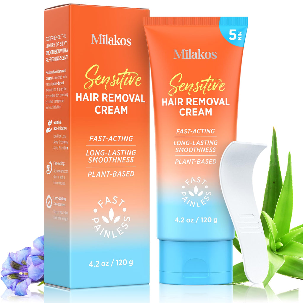 Milakos Painless Hair Removal Cream for Sensitive Skin – Aloe, Chamomile & Vitamin E