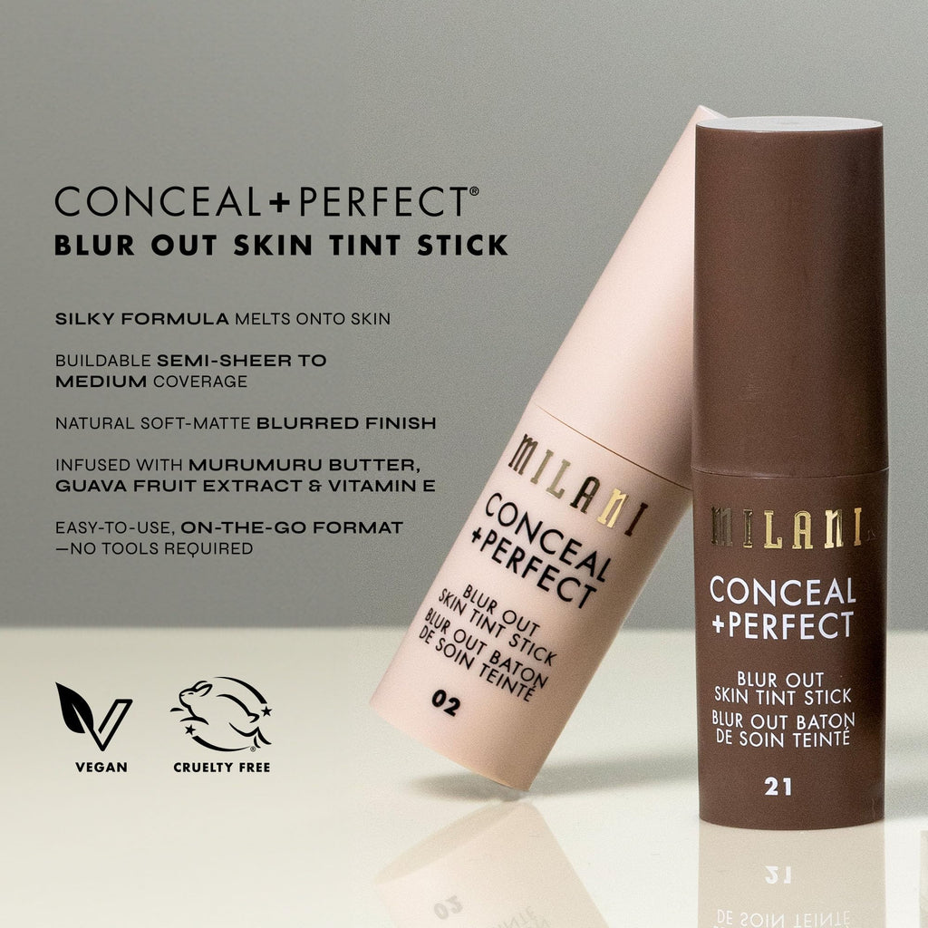 Milani Conceal + Perfect Blur Out Skin Tint Stick 02 – Buildable Tinted Moisturizer with Soft-M Matte Finish