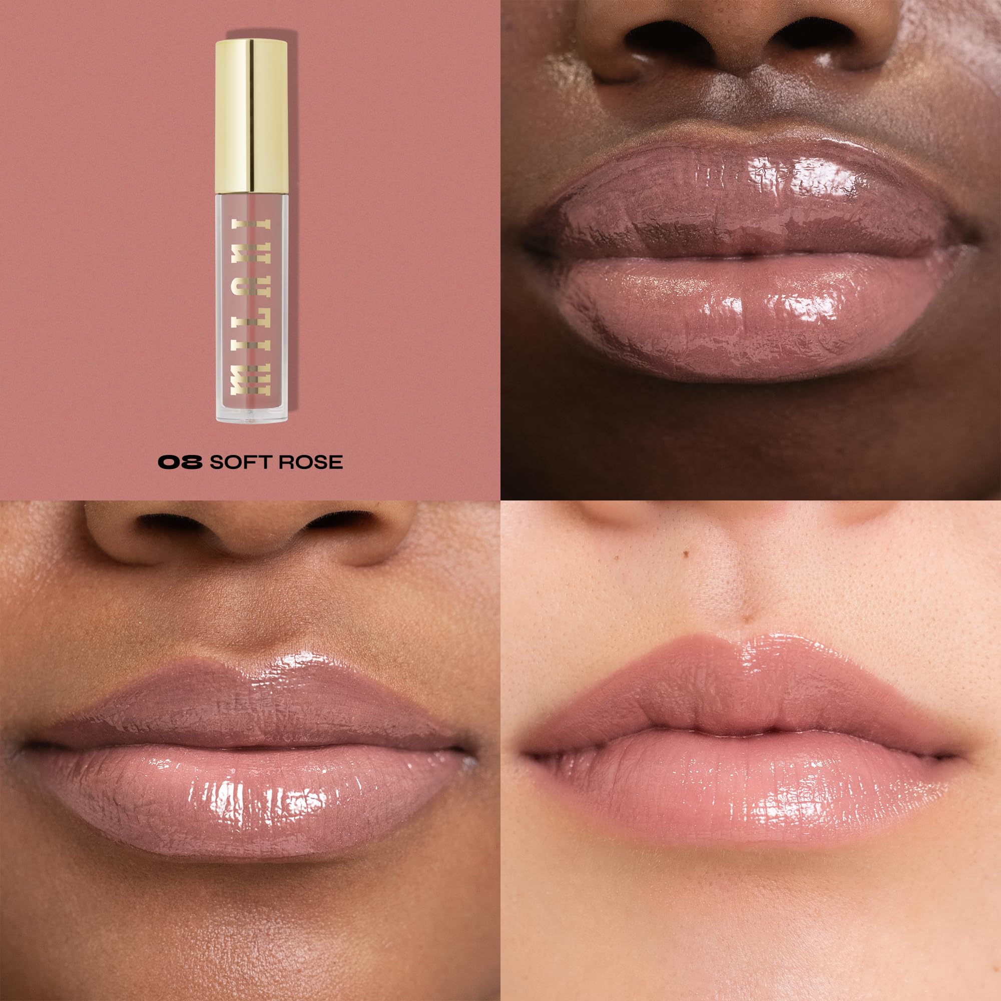 Milani Lip Gloss Keep It Full Nourishing Lip Plumper with Hyaluronic Acid & Peptides – Soft Rose (0.13 Fl. Oz.)