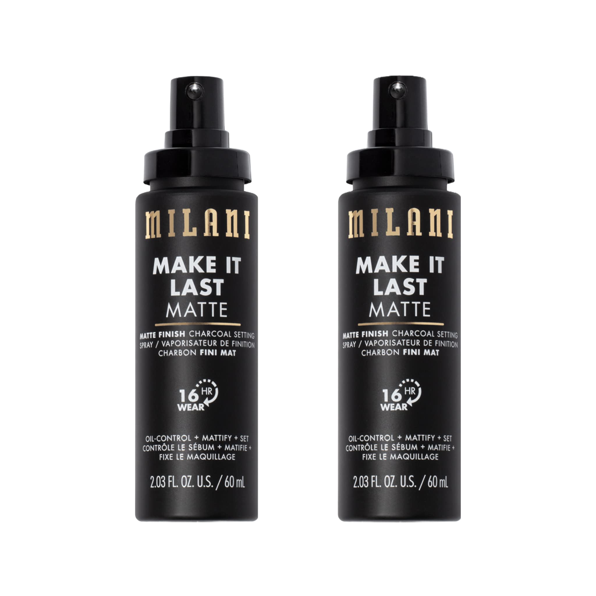 Milani Make It Last Matte Setting Spray + Primer — Charcoal, Oil-Absorbing, 16-Hour Matte Finish (2 Pack)