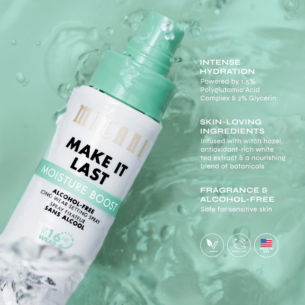 Milani Make It Last Moisture Boost Setting Spray – Alcohol-Free, Waterproof Hydrating Finisher