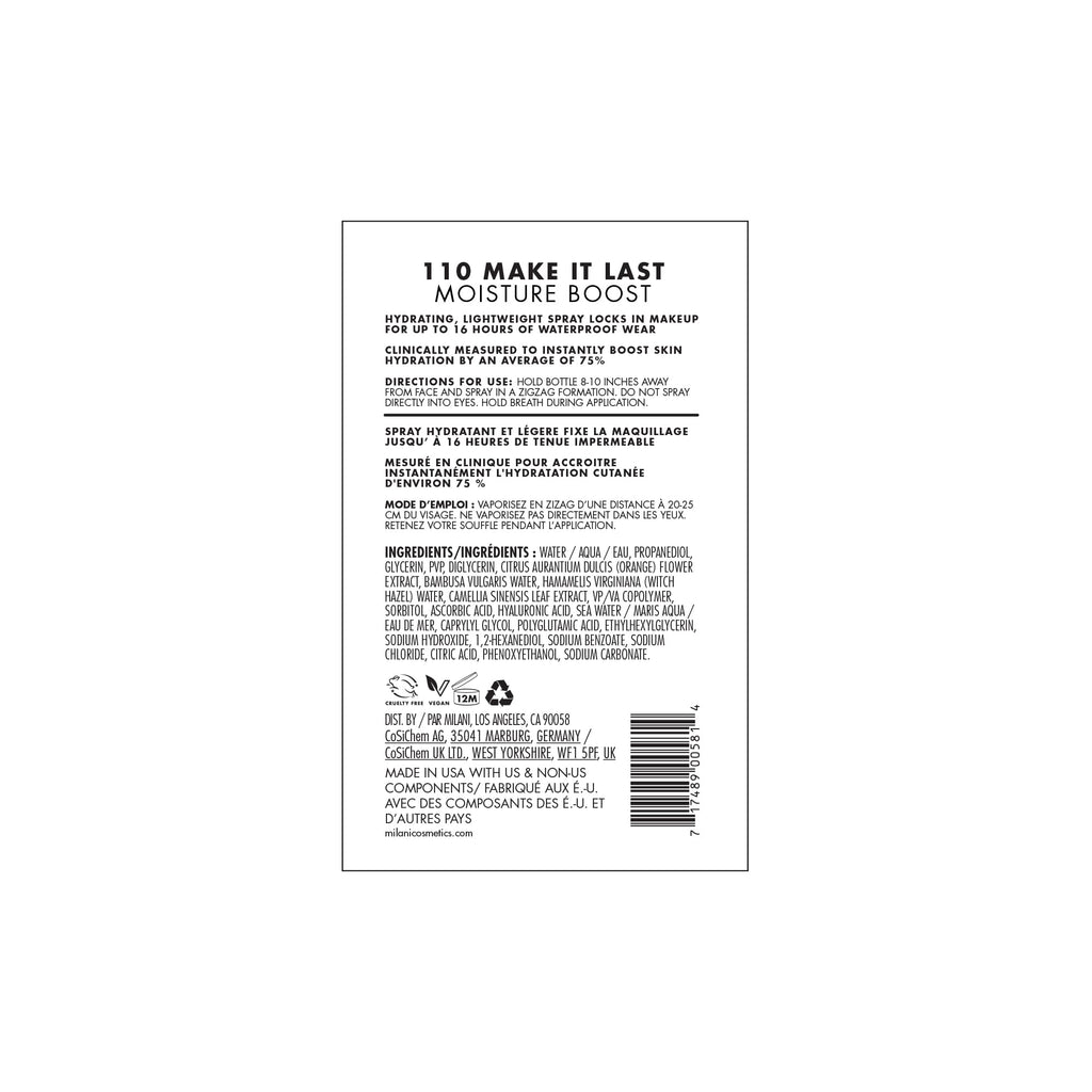 Milani Make It Last Moisture Boost Setting Spray – Alcohol-Free, Waterproof Hydrating Finisher