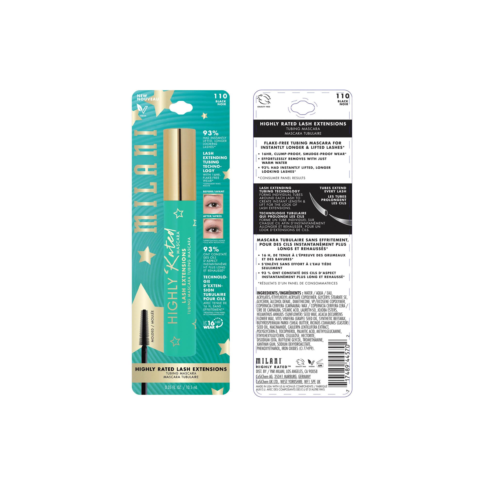 Milani Tubing Mascara – Lash Extension Look, 2-Pack, Shea Butter, Vegan