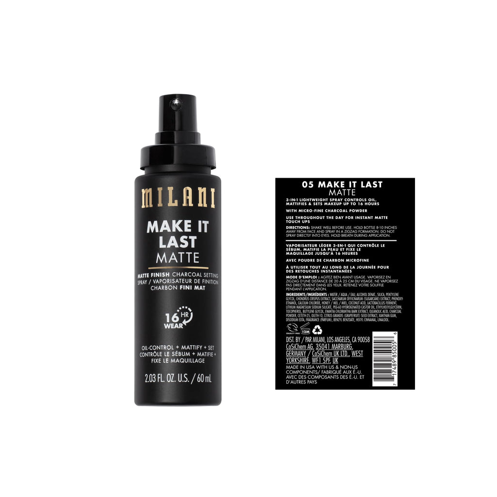 Milani Make It Last Matte Setting Spray + Primer — Charcoal, Oil-Absorbing, 16-Hour Matte Finish (2 Pack)