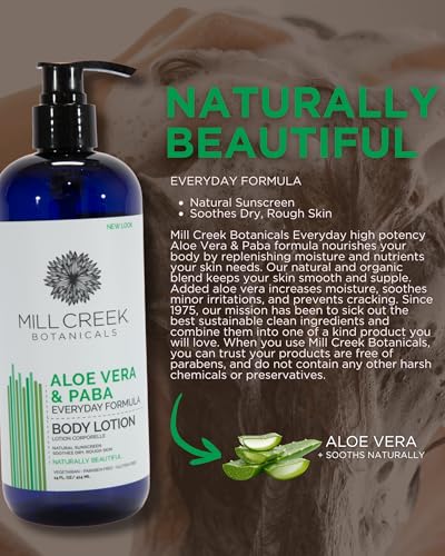 Mill Creek Botanicals Aloe Vera & PABA Lotion 14 oz – 2 Pack | Natural UV Protection & pH Balanced